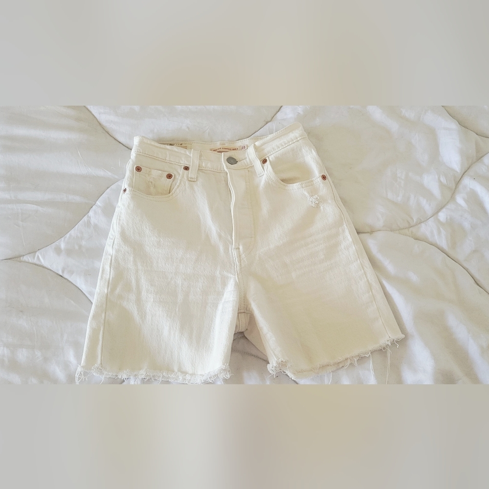High-Rise Ivory Denim Women’s Shorts